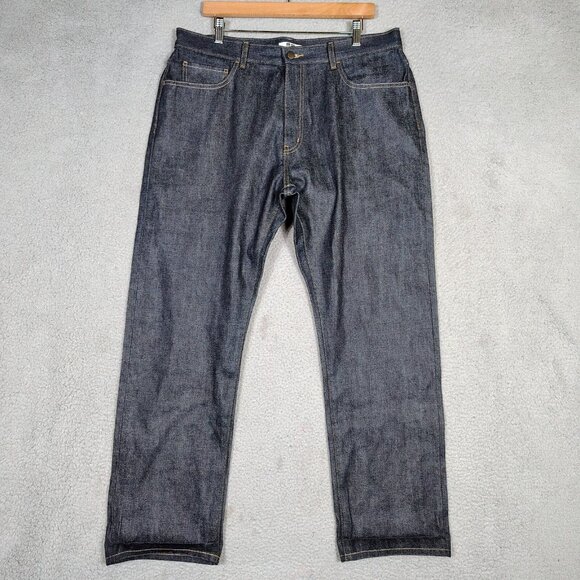 Uniqlo U Jeans Mens 36 Blue Denim Dark Wash Straight Leg High-Rise Casual - Picture 1 of 10